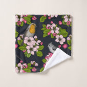 Oiseaux et fleurs en noir (Gant de toilette)