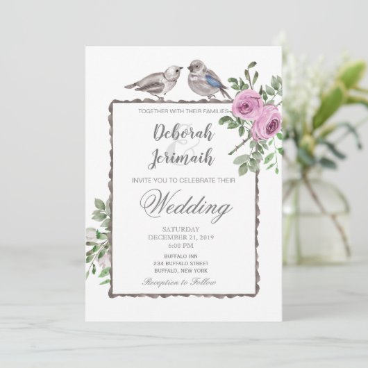 Oiseaux et fleurs Faire-part de mariage d'été du p (Debout devant)