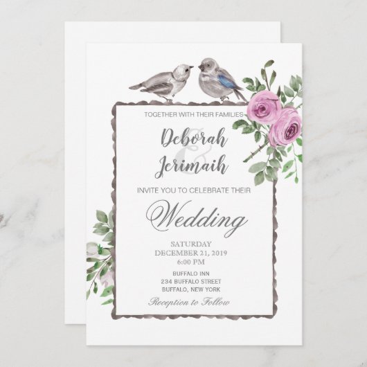 Oiseaux et fleurs Faire-part de mariage d'été du p (Devant / Derrière)