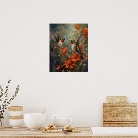 Oiseaux Et Fleurs Oiseaux Imprimer Poster (Cuisine)