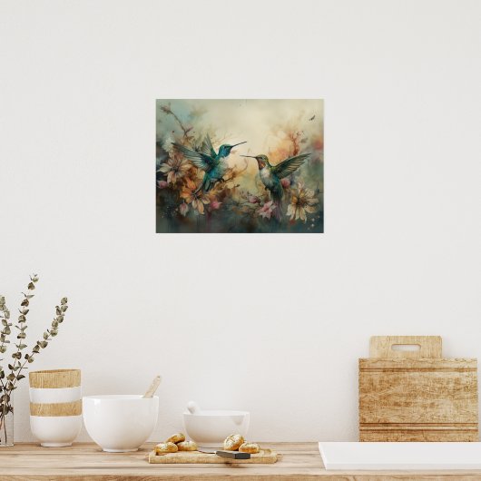 Oiseaux Et Fleurs Oiseaux Imprimer Poster (Cuisine)