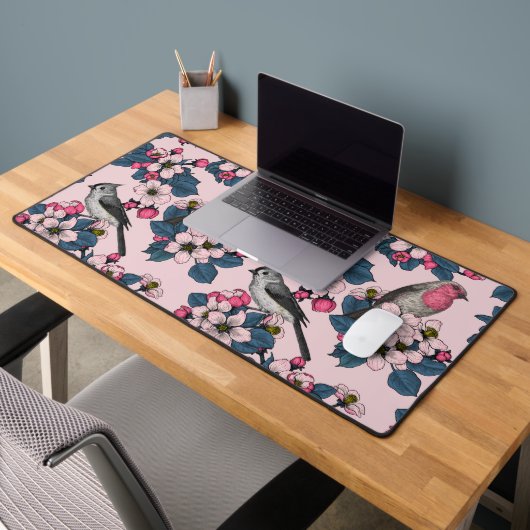Oiseaux et fleurs roses (Bureau 2)