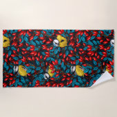 Oiseaux et hanches roses chien, serviette de plage (Devant)