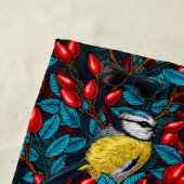 Oiseaux et hanches roses chien, serviette de plage (En situation)