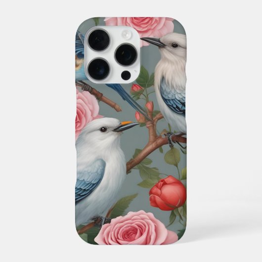 Oiseaux et Rose iPhone 16 Pro Coque (Verso)