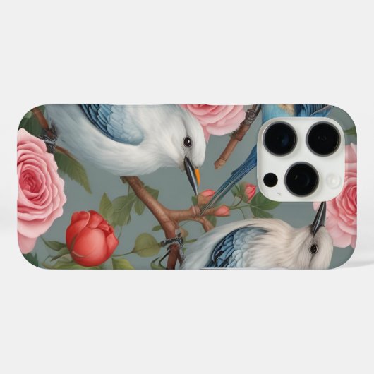 Oiseaux et Rose iPhone 16 Pro Coque (Verso (horizontal))