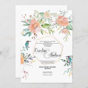 Oiseaux et Roses - Carte Faire-part de mariage