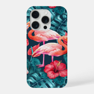 Oiseaux flamants et aquarelle de jardin tropical