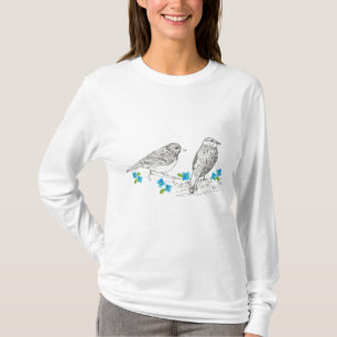 Oiseaux Fleurs Bleues Nature Dessin T-shirt