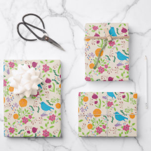 Oiseaux Fleurs Envelopper Papier Feuille plate Ens
