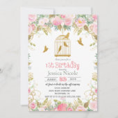 Oiseaux floraux 1er Invitation anniversaire (Devant)