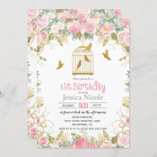 Oiseaux floraux 1er Invitation anniversaire