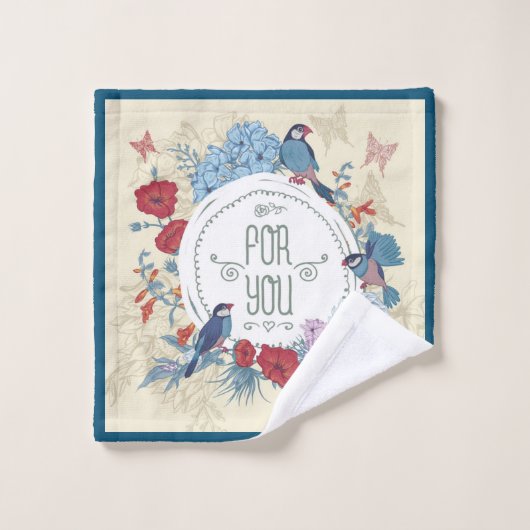 Oiseaux floraux papillon Fleurs hydrangea bluebell (Gant de toilette)