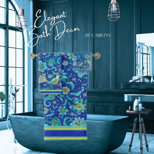 Oiseaux Floraux Royal Blue, Jaune, Aqua