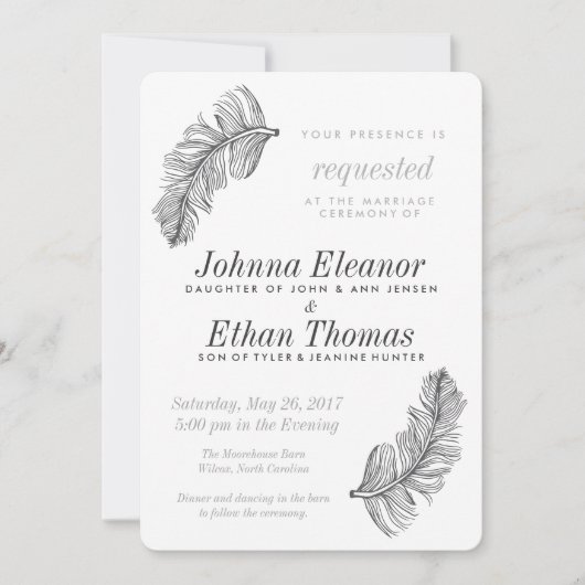 Oiseaux gris d'une plume Invitations de mariage (Devant)