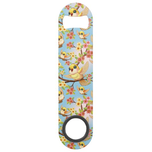 Oiseaux mignons et heureux parmi les fleurs du pri (Devant)