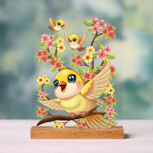 Oiseaux mignons et heureux parmi les fleurs du pri