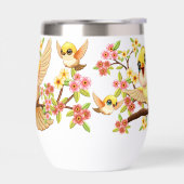 Oiseaux mignons et heureux parmi les fleurs du pri (Gauche)