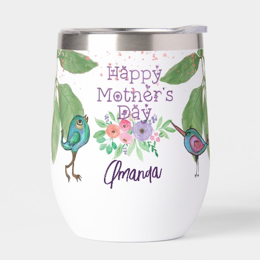 Oiseaux mignons, fleurs et typographie (Gauche)