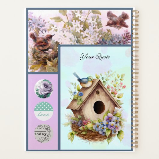 Oiseaux mignons, fleurs, petite fille & chiots (Dos)