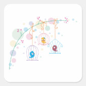 Oiseaux mignons gais en cage Sticker Carré (Devant)