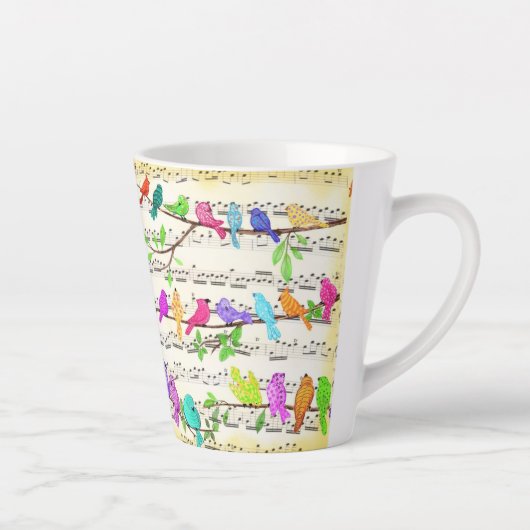 Oiseaux musicaux colorés Latte Mug (Droite)