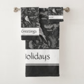 Oiseaux noirs et blancs d'hiver brillants Motif fl (En situation)