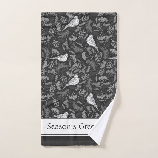 Oiseaux noirs et blancs d'hiver brillants Motif fl (Serviette à main)