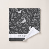 Oiseaux noirs et blancs d'hiver brillants Motif fl (Gant de toilette)