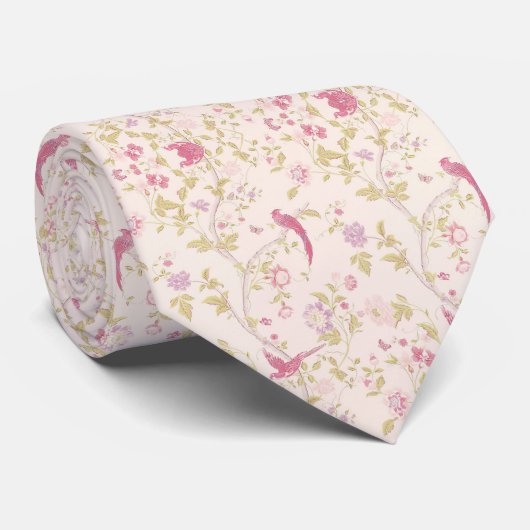 Oiseaux orientaux sur Cravate rose pâle (Roulé)