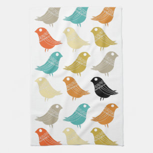 Oiseaux rétro colorés Mi-Siècle moderne Serviette 