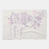Oiseaux rose violet mariage garde serviette de cui (Horizontal)