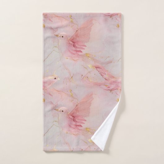 Oiseaux roses dorés (Serviette à main)