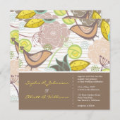 Oiseaux roses doux Jardin Floral Invitation de mar (Devant / Derrière)