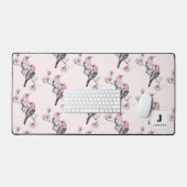 Oiseaux roses et noirs sur un monogramme de branch (Clavier et souris)