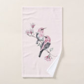 Oiseaux roses et noirs sur une branche d'arbre (Serviette à main)