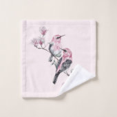 Oiseaux roses et noirs sur une branche d'arbre (Gant de toilette)
