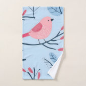 Oiseaux roses mignons sur bleu clair (Serviette à main)