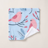 Oiseaux roses mignons sur bleu clair (Gant de toilette)