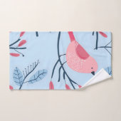 Oiseaux roses mignons sur bleu clair (Serviette à main)