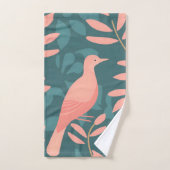 Oiseaux roses mignons sur bleu cyan vert (Serviette à main)