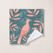 Oiseaux roses mignons sur bleu cyan vert (Gant de toilette)