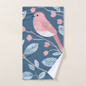 Oiseaux roses mignons sur gris bleu (Serviette à main)