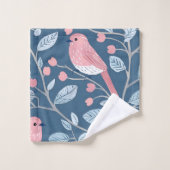 Oiseaux roses mignons sur gris bleu (Gant de toilette)