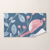 Oiseaux roses mignons sur gris bleu (Serviette à main)