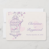 Oiseaux roses pourpres faire-part de mariage en ca (Devant)