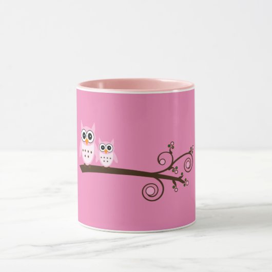 Oiseaux roses Thème Chouette Mug (Centre)