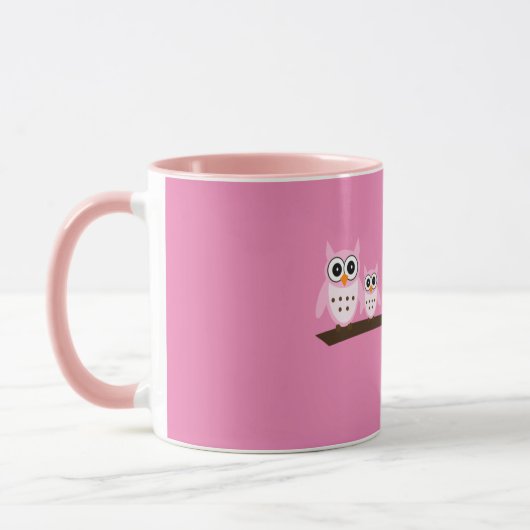 Oiseaux roses Thème Chouette Mug (Gauche)