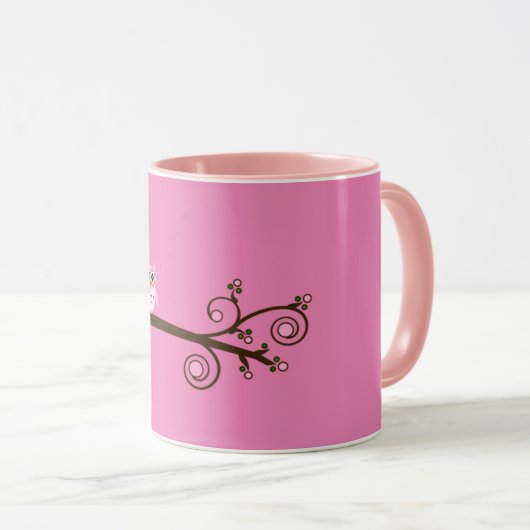 Oiseaux roses Thème Chouette Mug (Devant droit)