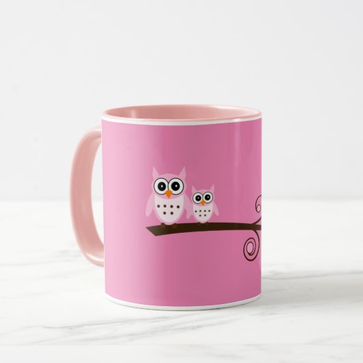 Oiseaux roses Thème Chouette Mug (Devant gauche)